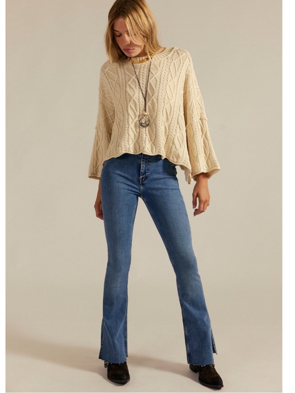Free People We The Free  Level Up Split Slim Flare Jeans NWT 27 S